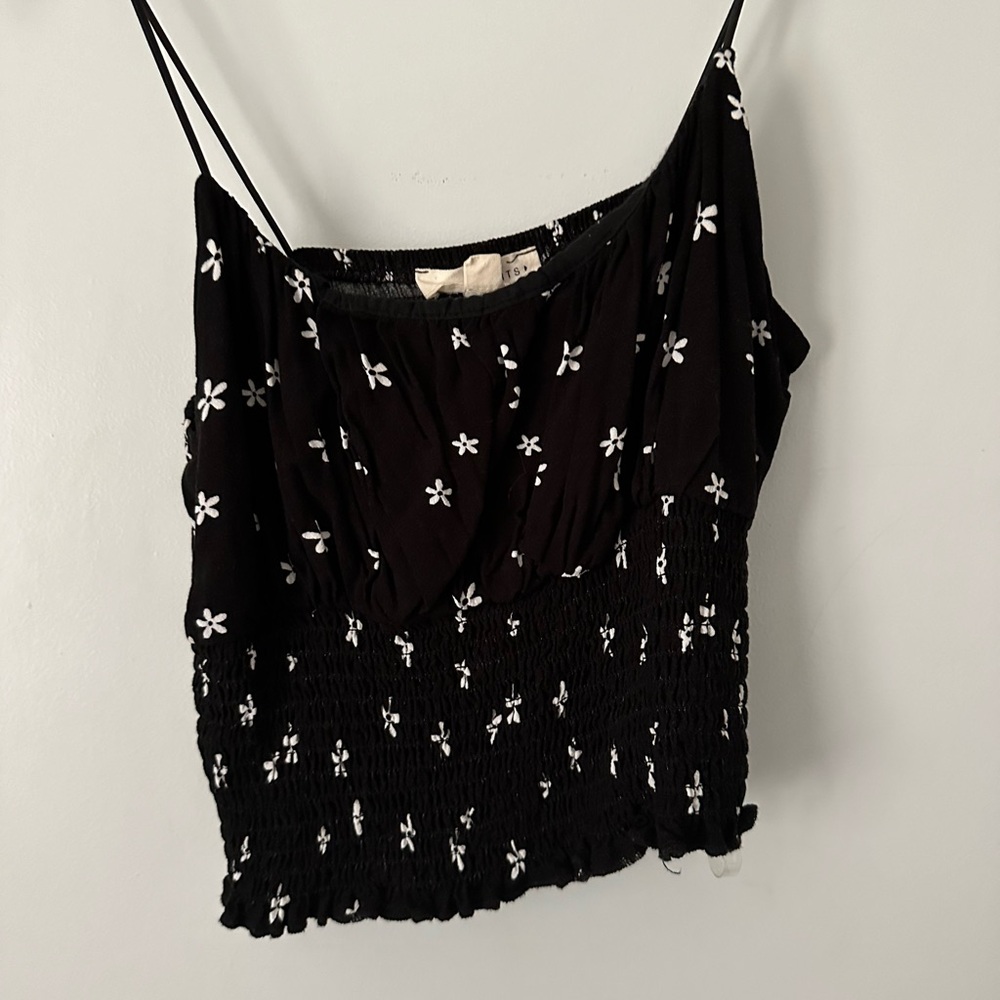 pacsun black patterned tank top smocked front